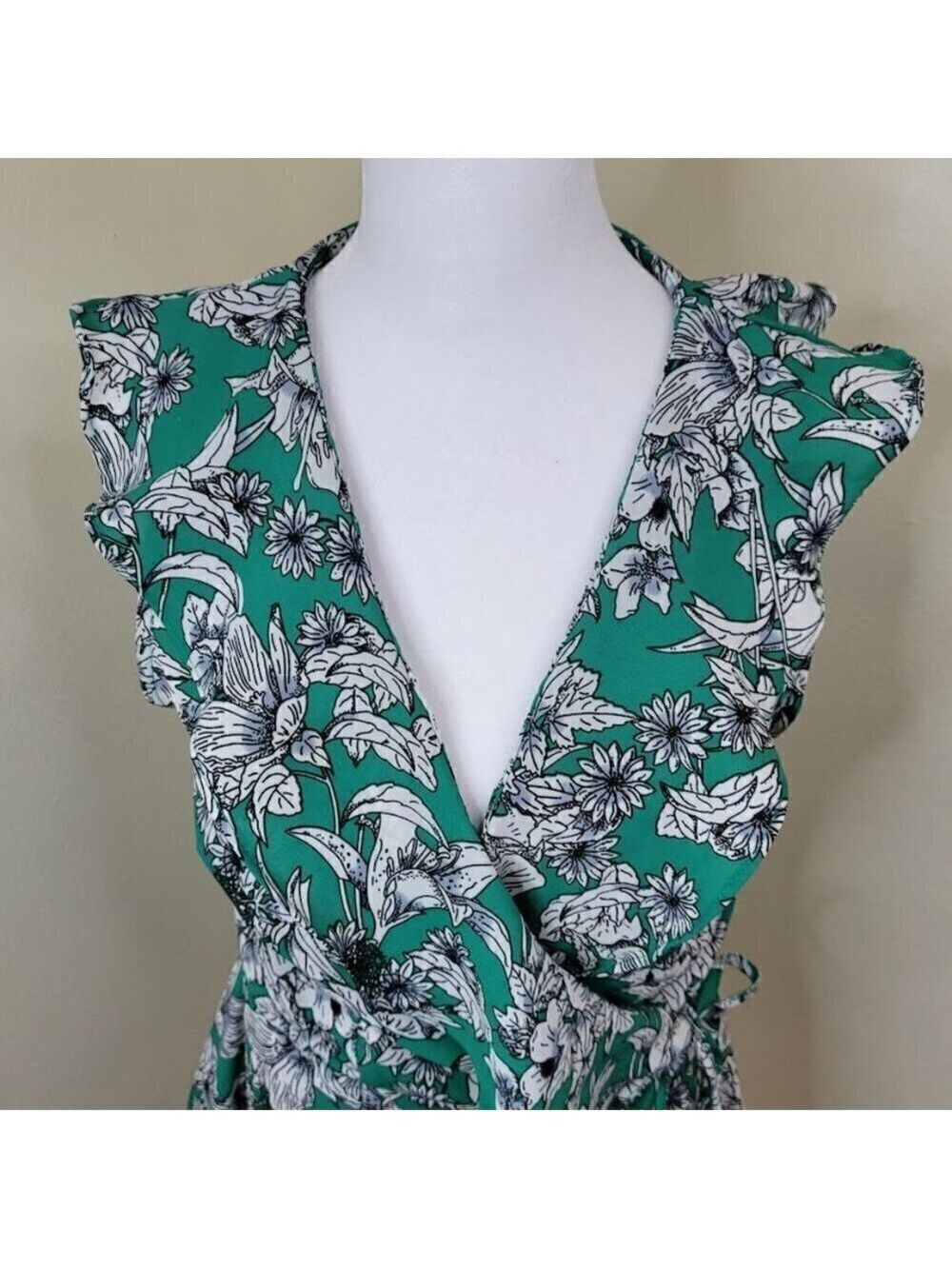 Japna Floral Wrap Flounce Front W/ Inside & Outside Ties Elastic Waist Women's M - Picture 3 of 11